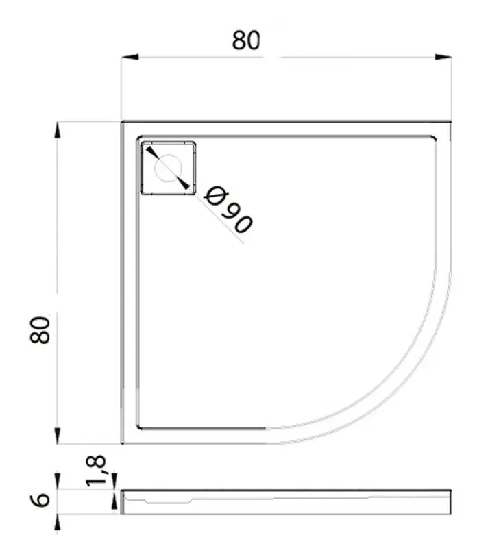 Cadita de dus New Trendy Lido B-0311 80x80x6 (White)
