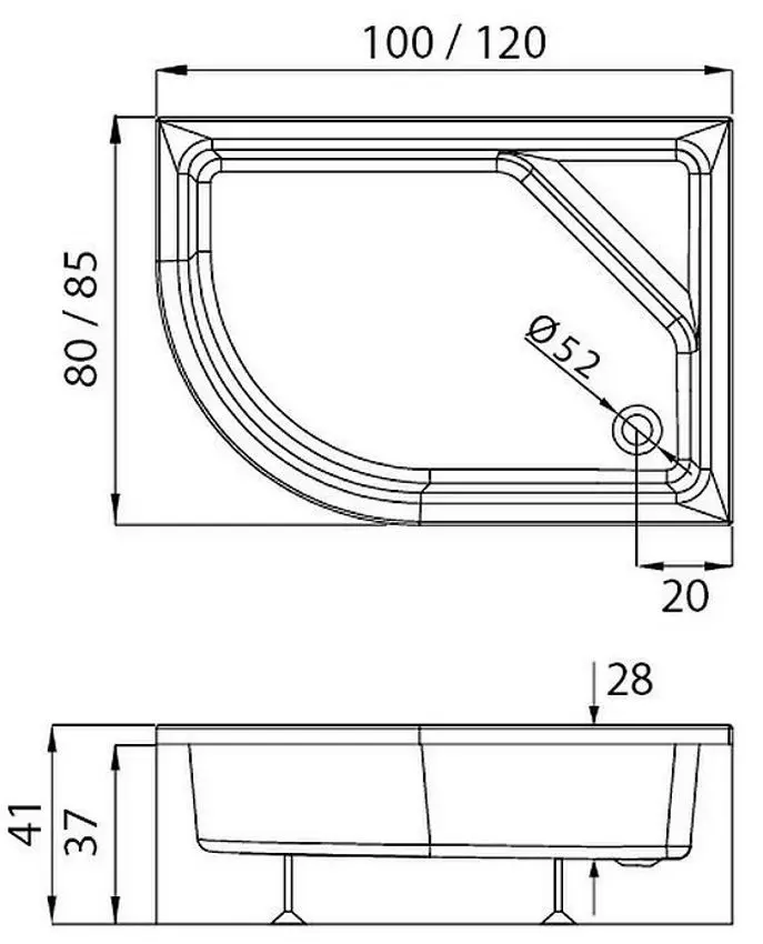 Cadita de dus New Trendy Maxima B-0386 100x80x41 Left (White)