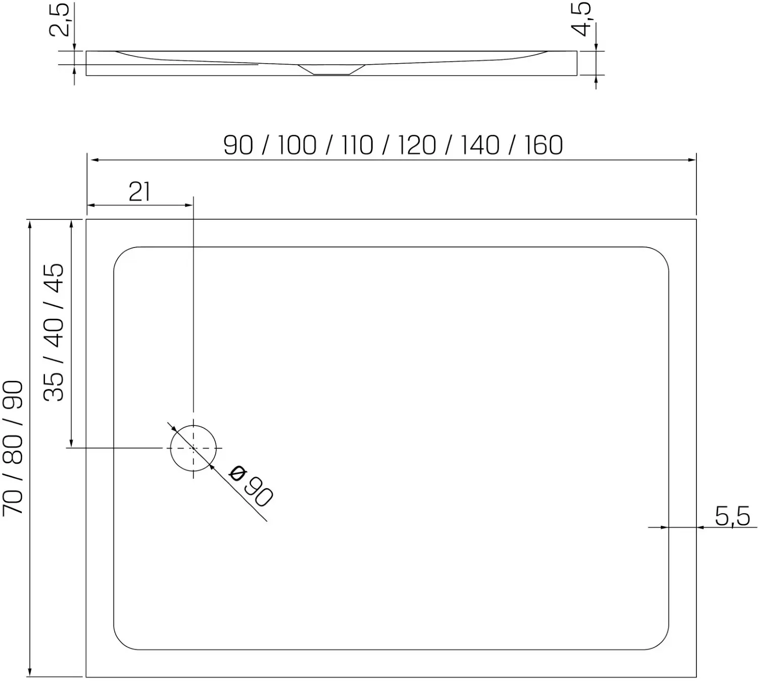 Cadita pentru dus New Trendy Mild B-0603 100x80 (White) - 3