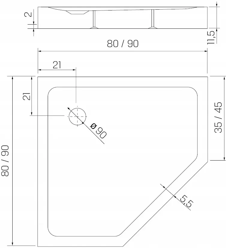 Cadita de dus New Trendy Mild B-0603 90x90x11.5 (White)