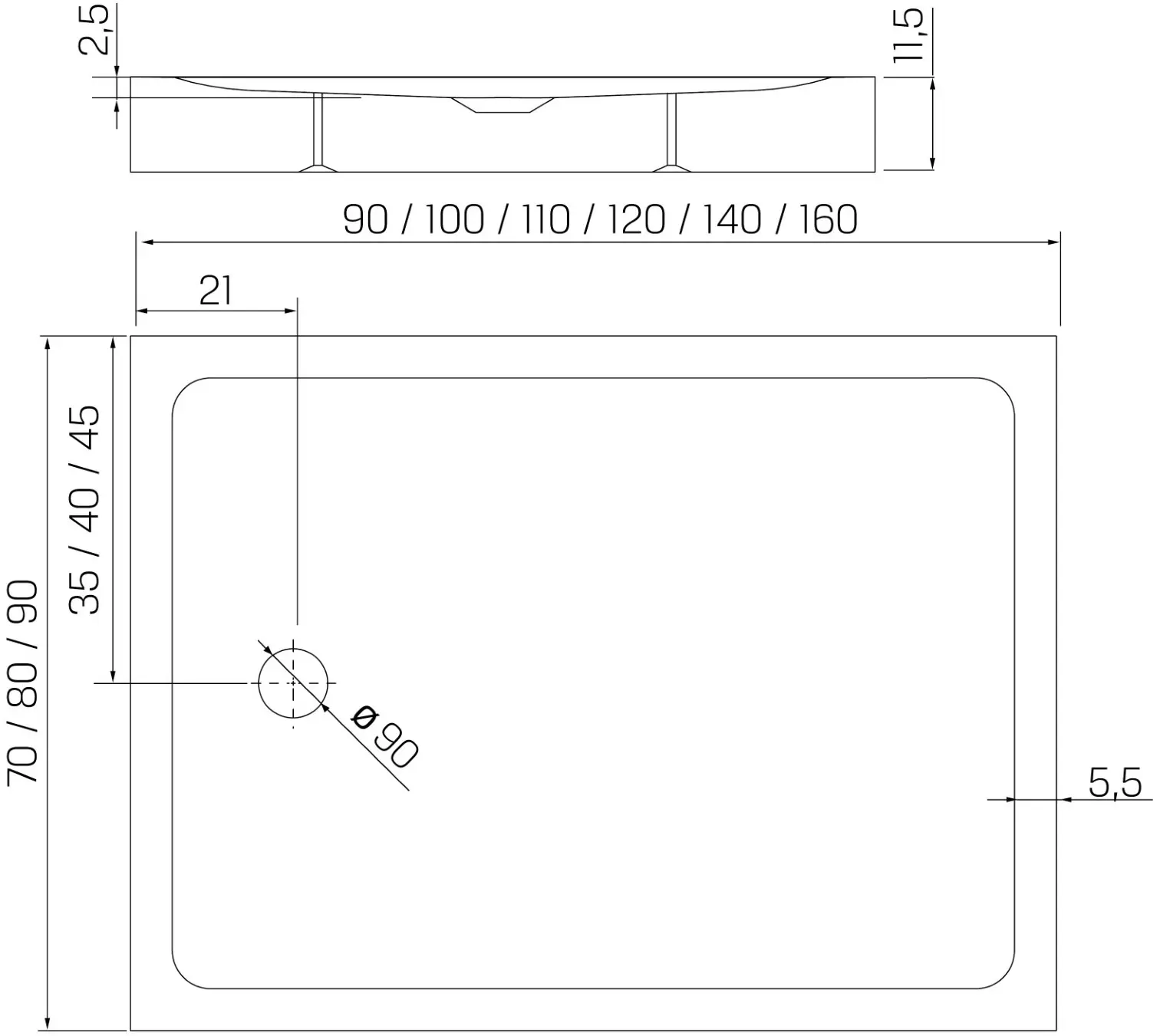Cadita pentru dus New Trendy Mild B-0619 120x90 (White) - 3