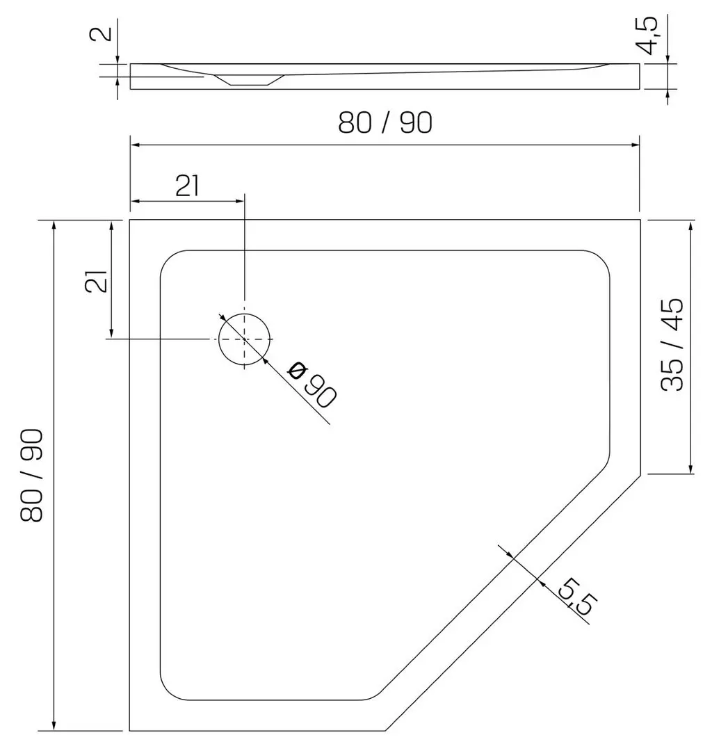 Душевой поддон New Trendy Mild Stone B-0540 90x90x4.5 (White)