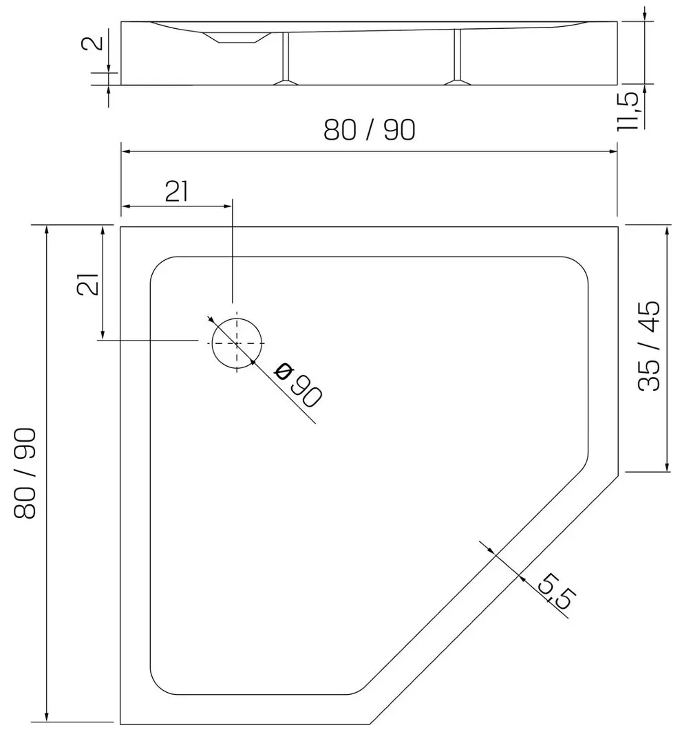 Cadita de dus New Trendy Mild Stone B-0561 90x90x11.5 (Black)