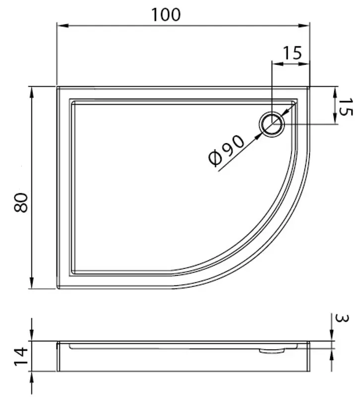 Cadita de dus New Trendy New Maxima B-0375 100x80x14 Right (White)