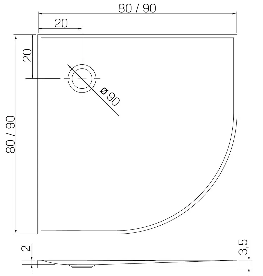 Cadita de dus New Trendy Nex B-0450 90x90x3.5  (White)
