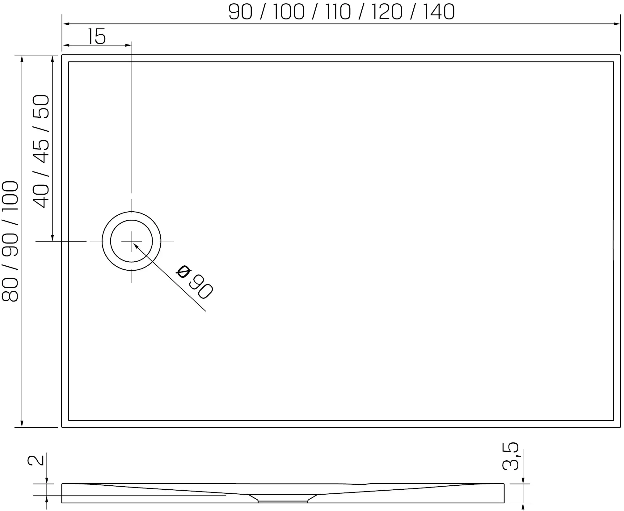 Cadita de dus New Trendy Nex B-0457 100x80x3.5 (White)