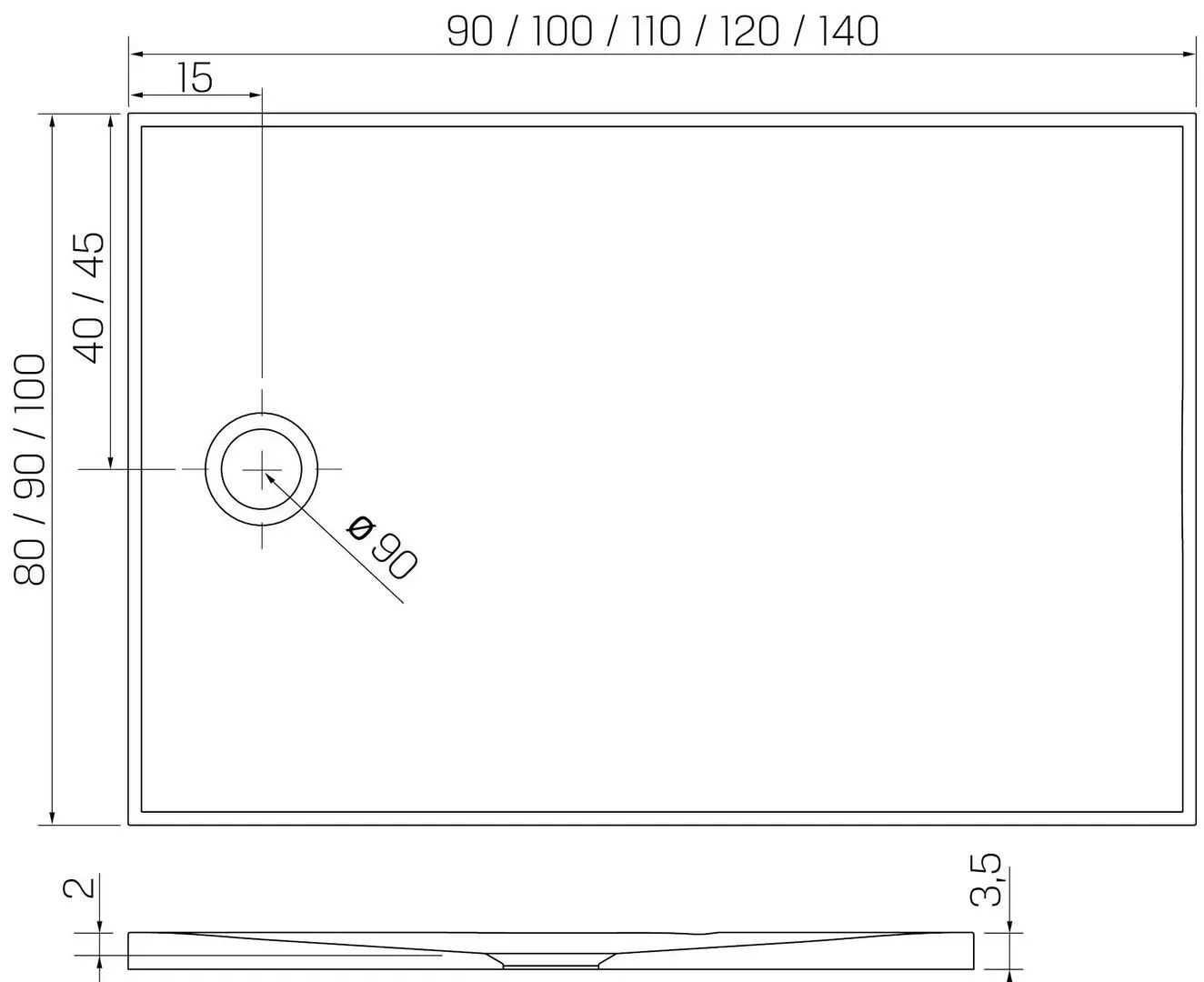Cadita pentru dus New Trendy Nex B-0458 100x90x3.5 (White)