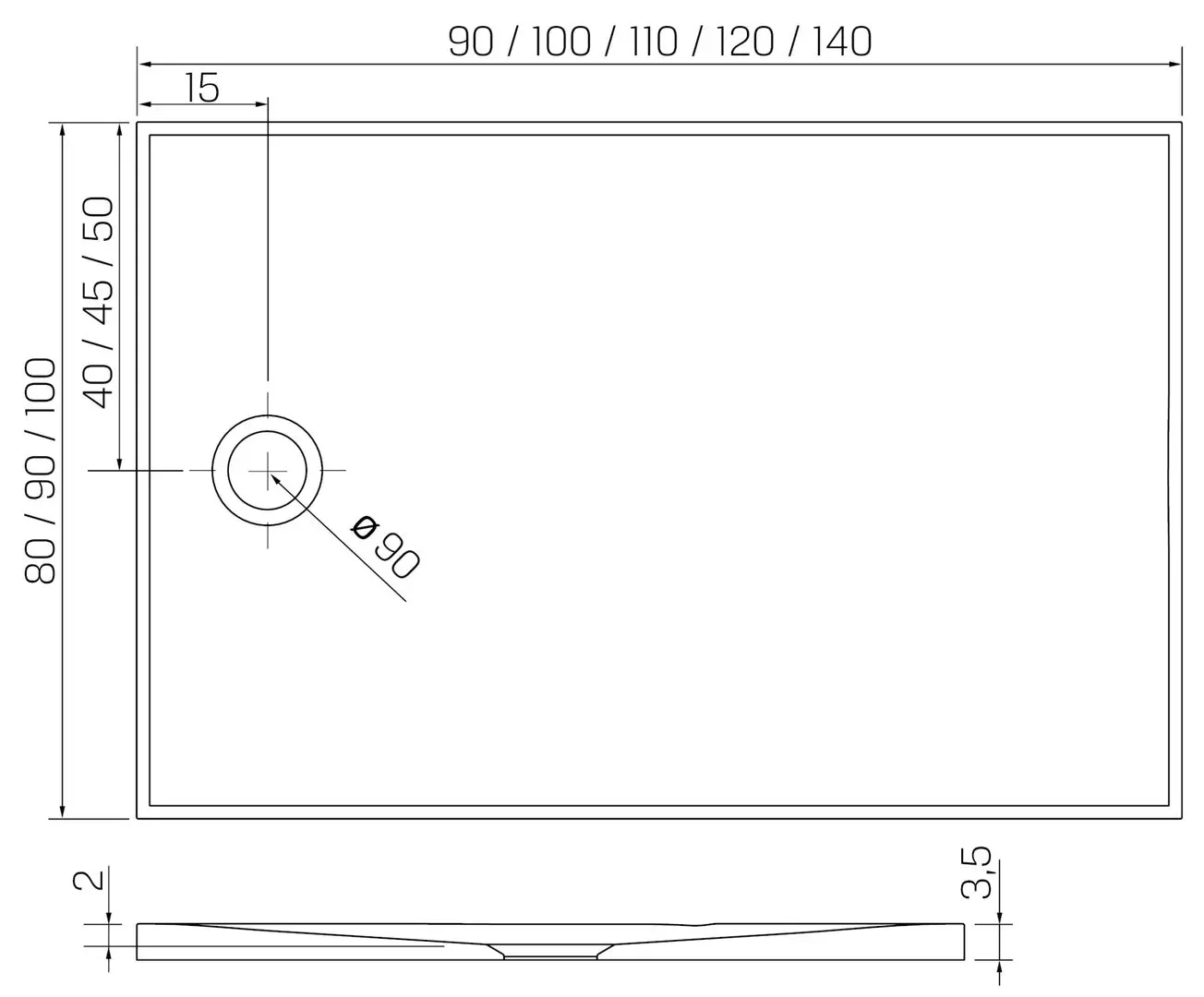 Cadita de dus New Trendy Nex B-0461 120x80x3.5 (White)