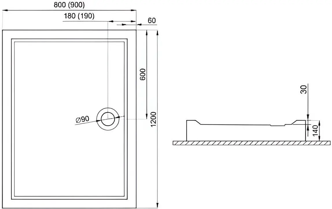 Душевой поддон Polimat Goliat 120x90x14 (White)