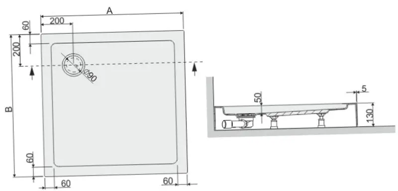 Душевой поддон Sanplast BZA/Free 90x90 biew (White) - 3