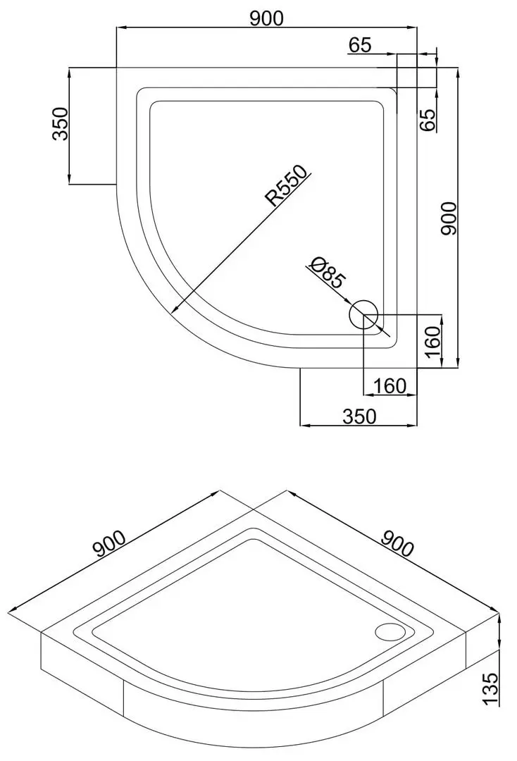Cadita de dus Volle 10-22-202 90х90х13.5 (White) - 3