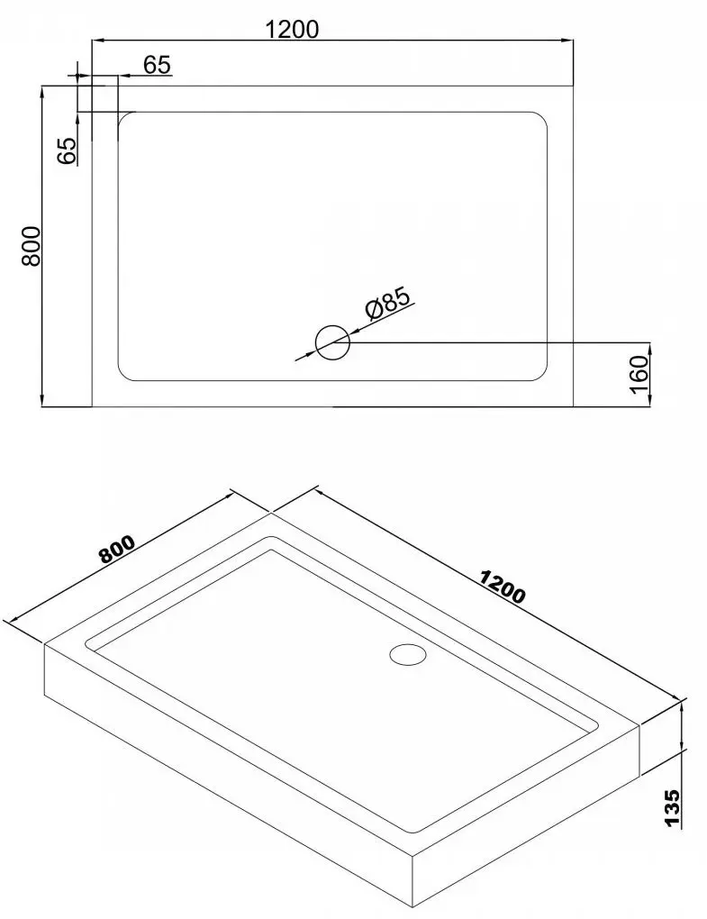 Cadita de dus Volle Libra 10-22-908Tray 120x80x13.5 (White) - 3