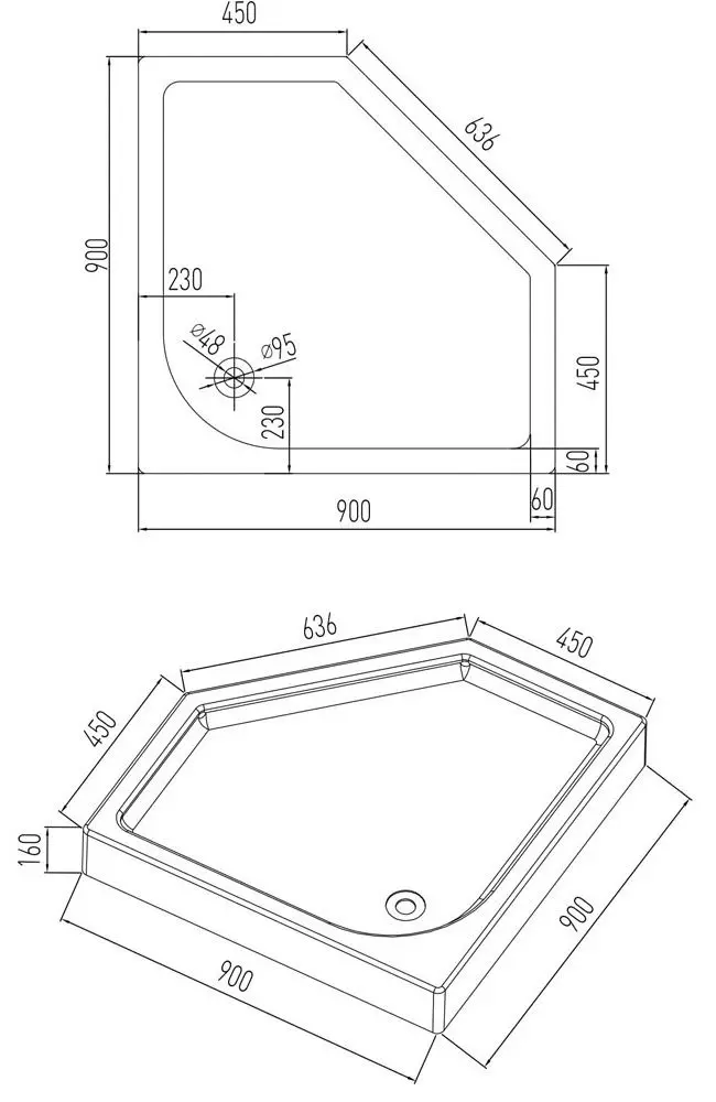 Cadita de dus Volle Nemo 10-22-170Tray 90x90x16 (White) - 3