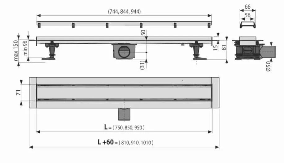 Душевой трап Alcaplast APZ13-DOUBLE9-950 950x60 (Inox) - 3