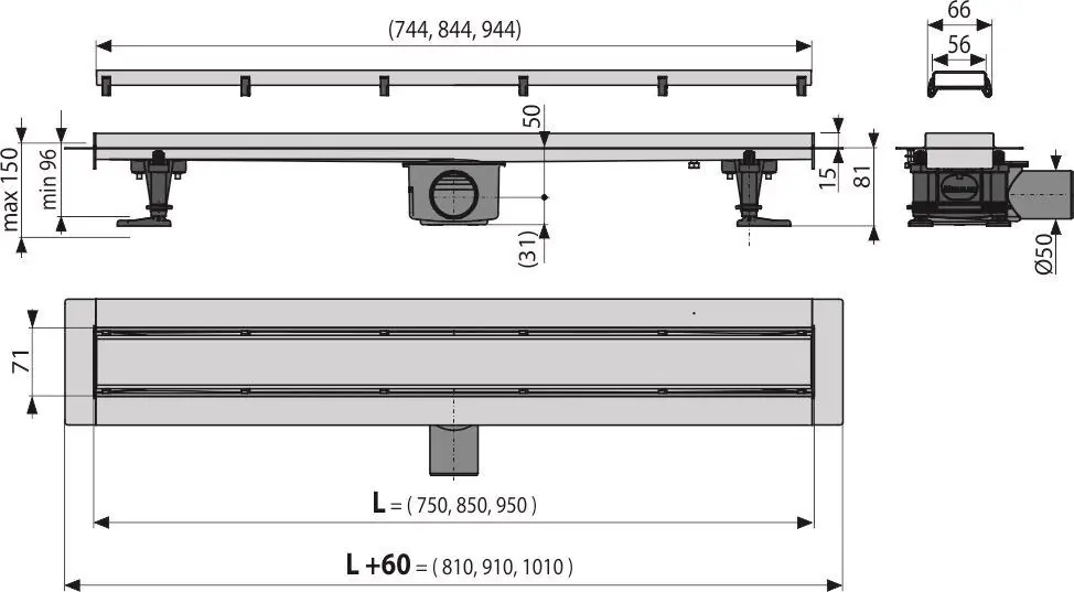 Душевой трап Alcaplast APZ13-DOUBLE9-750 750x60 (Inox) - 3