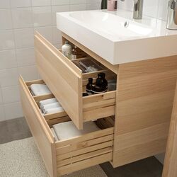Set mobilier baie Ikea Godmorgon/Braviken 5 piese/baterie Brogrund 80cm (Aspect Stejar Antichizat) Thumb