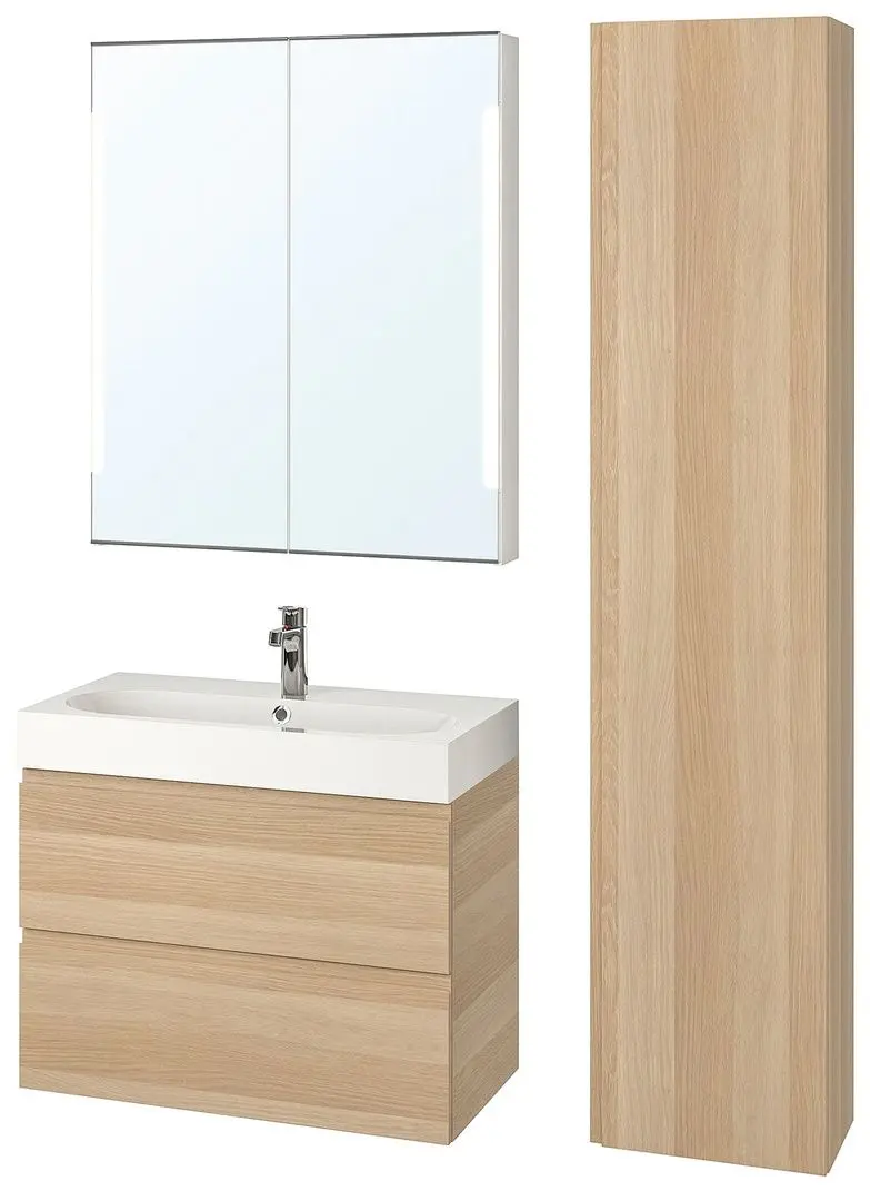 Set mobilier baie Ikea Godmorgon/Braviken 5 piese/baterie Brogrund 80cm (Aspect Stejar Antichizat)