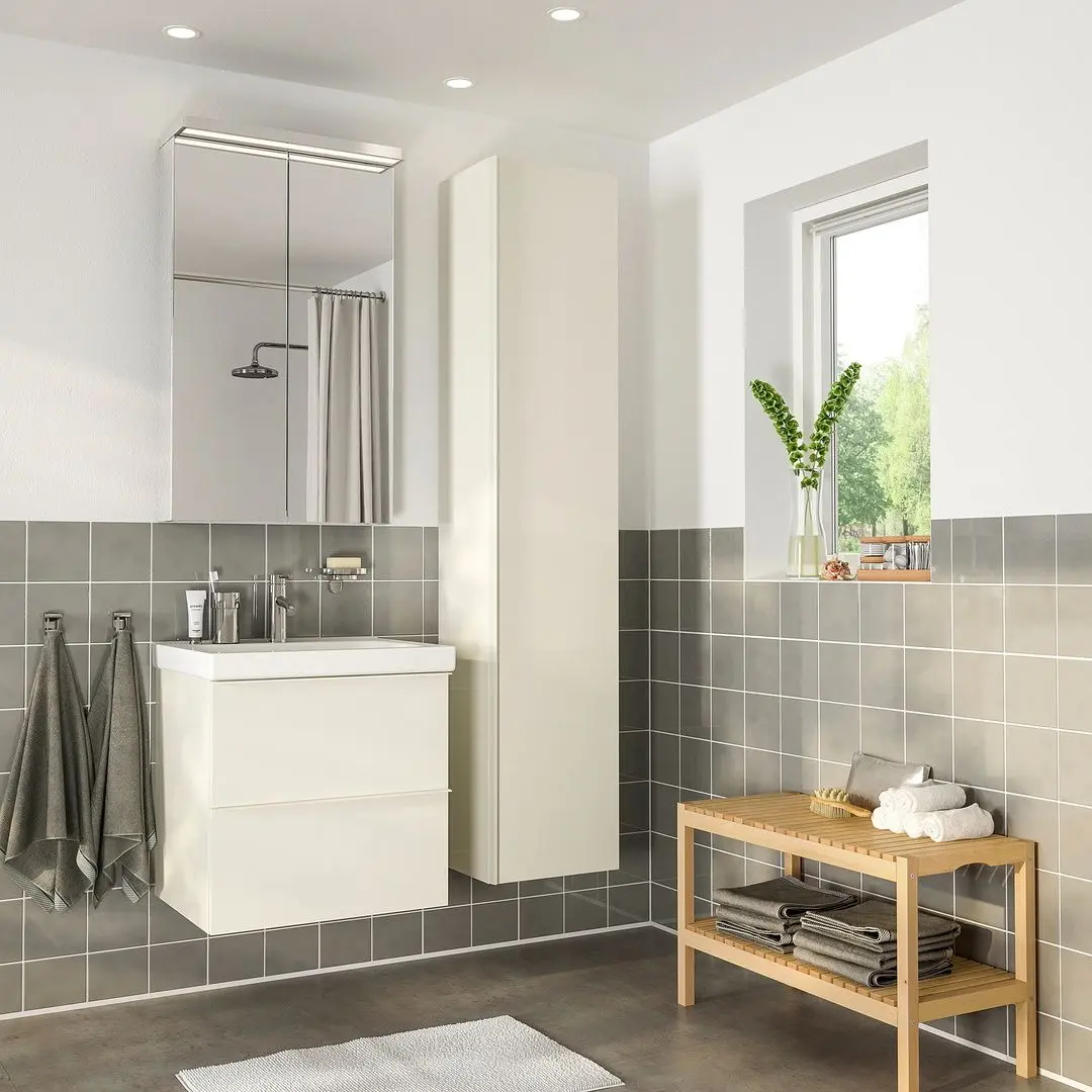 Set mobilier baie Ikea Godmorgon/Odensvik 5 piese/baterie Dalskar 63cm (Lucios Alb) - 3