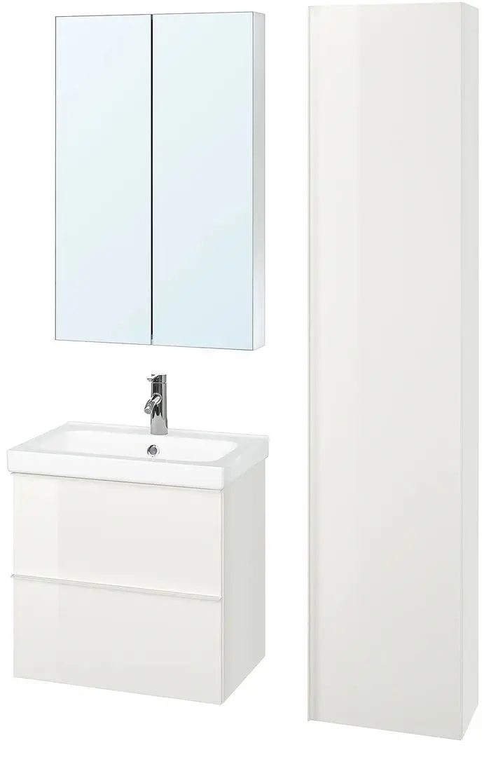 Set mobilier baie Ikea Godmorgon/Odensvik 5 piese/baterie Dalskar 63cm (Lucios Alb)