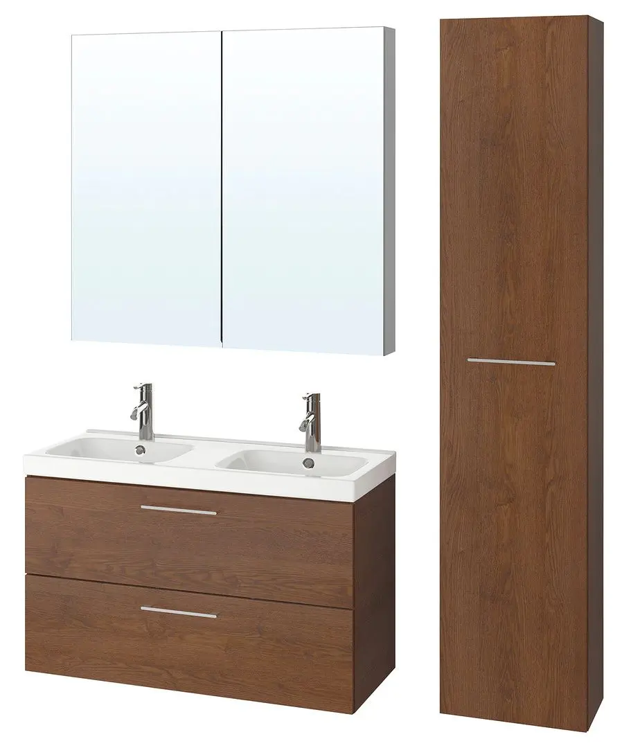 Set mobilier baie Ikea Godmorgon/Odensvik 6 piese/baterie Dalskar 103x49x64 (Aspect Frasin Vopsit Maro)