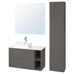 Set mobilier Ikea Godmorgon/Tolken/Horvik 7 piese/baterie Brogrund 102x49x72 (Gillburen Gri Inchis/Aspect Marmură)