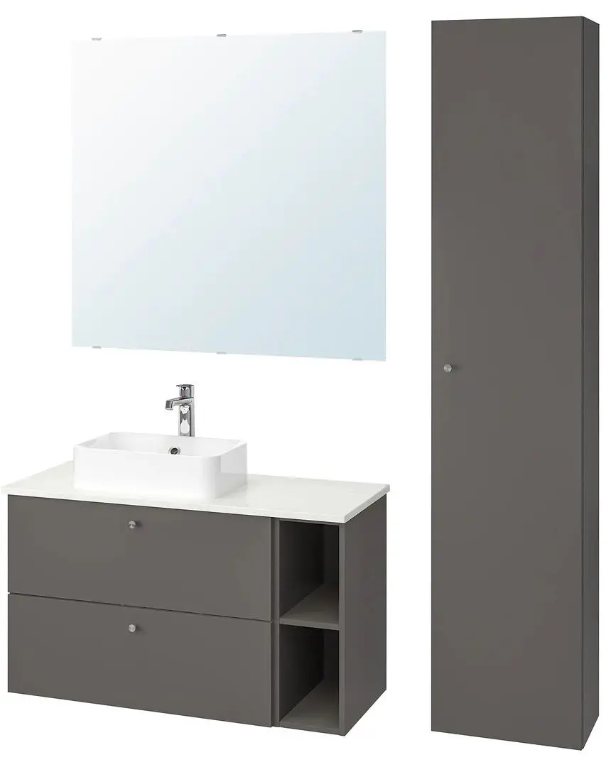 Set mobilier Ikea Godmorgon/Tolken/Horvik 7 piese/baterie Brogrund 102x49x72 (Gillburen Gri Inchis/Aspect Marmură)