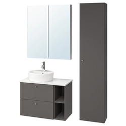 Set mobilier Ikea Godmorgon/Tolken/Horvik 7 piese/baterie Dalskar 82x49x74 (Gillburen Gri Inchis/Aspect Marmură)