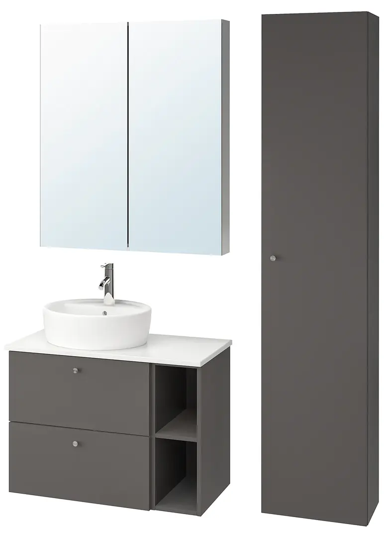 Комплект мебели Ikea Godmorgon/Tolken/Horvik 7 предметов/смеситель Dalskar 82x49x74 ( Гилбурен Темно-серый/Под Мрамор)