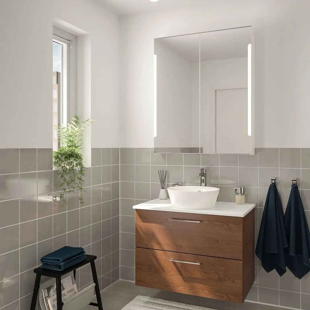 Set mobilier Ikea Godmorgon/Tolken/Kattevik 5 piese/baterie Brogrund 82cm (Aspect Frasin Vopsit Maro/Aspect Marmură) - 8