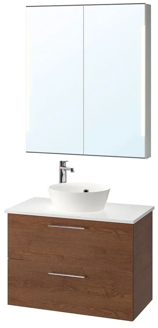 Set mobilier Ikea Godmorgon/Tolken/Kattevik 5 piese/baterie Brogrund 82cm (Aspect Frasin Vopsit Maro/Aspect Marmură)