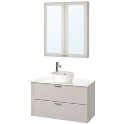 Set mobilier Ikea Godmorgon/Tolken/Kattevik 5 piese/baterie Voxnan 82cm (Kasjon Gri/Aspect Marmura)