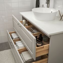 Set mobilier Ikea Godmorgon/Tolken/Kattevik 5 piese/baterie Voxnan 82cm (Kasjon Gri/Aspect Marmura) Thumb