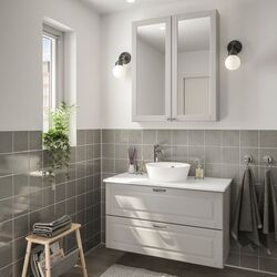 Set mobilier Ikea Godmorgon/Tolken/Kattevik 5 piese/baterie Voxnan 82cm (Kasjon Gri/Aspect Marmura) Thumb