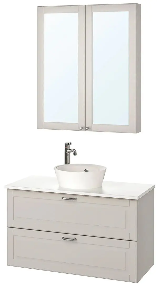 Set mobilier Ikea Godmorgon/Tolken/Kattevik 5 piese/baterie Voxnan 82cm (Kasjon Gri/Aspect Marmura)