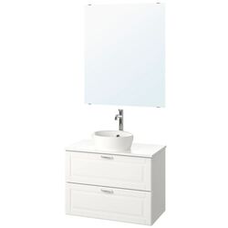 Set mobilier Ikea Godmorgon/Tolken/Kattevik 5 piese/baterie Voxnan 82cm (Kasjon Alb/Aspect Marmura)