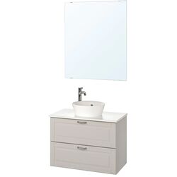 Set mobilier Ikea Godmorgon/Tolken/Kattevik 5 piese/baterie Voxnan 82cm (Kasjon Gri/Aspect Marmură)