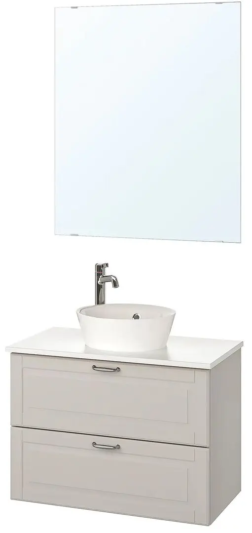 Комплект мебели Ikea Godmorgon/Tolken/Kattevik 5 предметов/смеситель Voxnan 82cm (Кашен Серый/Под Мрамор)