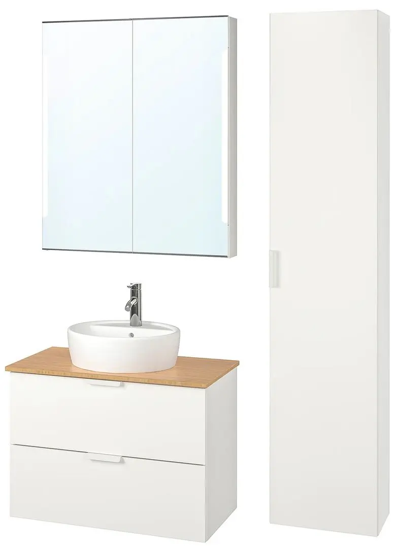 Set mobilier Ikea Godmorgon/Tolken/Kattevik 6 piese/baterie Dalskar 82cm (Alb/Bambus)