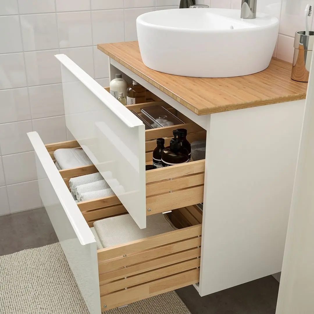 Set mobilier Ikea Godmorgon/Tolken/Kattevik 6 piese/baterie Dalskar 82cm (Lucios Alb/Bambus) - 8