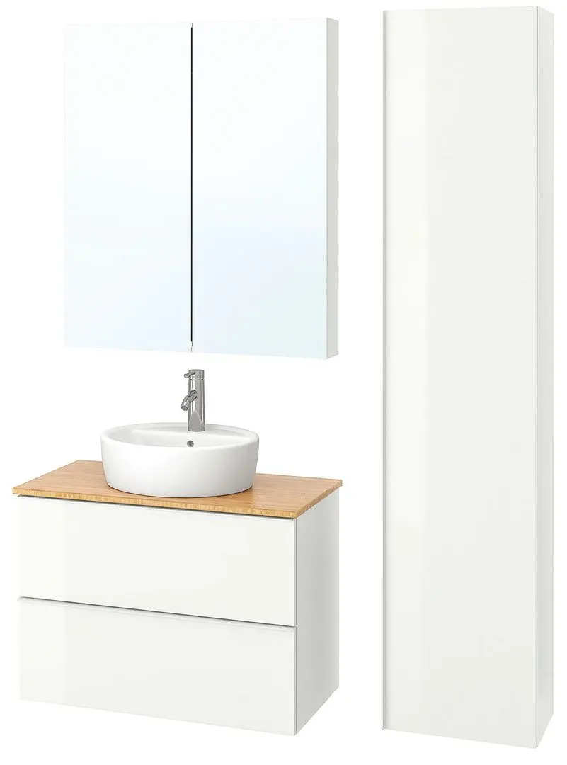 Set mobilier Ikea Godmorgon/Tolken/Kattevik 6 piese/baterie Dalskar 82cm (Lucios Alb/Bambus)