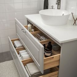 Set mobilier Ikea Godmorgon/Tolken/Kattevik 6 piese/baterie Voxnan 102cm (Kasjon Gri/Aspect Marmură) Thumb