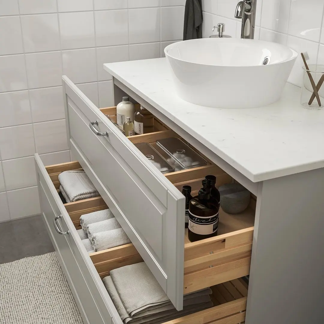 Set mobilier Ikea Godmorgon/Tolken/Kattevik 6 piese/baterie Voxnan 102cm (Kasjon Gri/Aspect Marmură) - 4