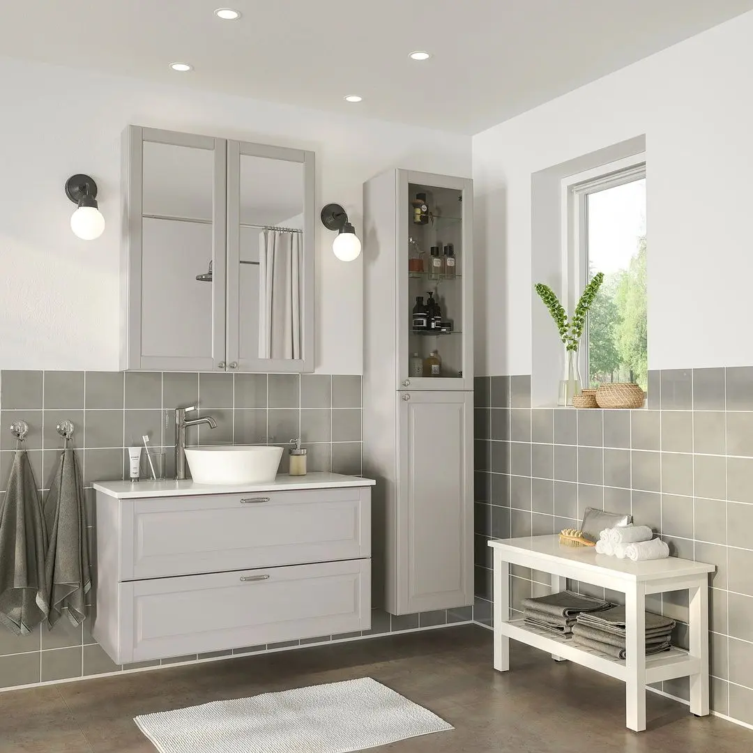 Set mobilier Ikea Godmorgon/Tolken/Kattevik 6 piese/baterie Voxnan 102cm (Kasjon Gri/Aspect Marmură) - 3