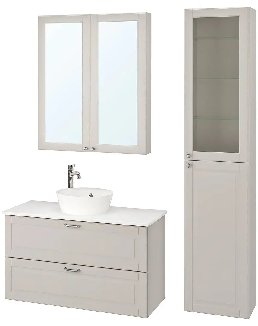 Set mobilier Ikea Godmorgon/Tolken/Kattevik 6 piese/baterie Voxnan 102cm (Kasjon Gri/Aspect Marmură)