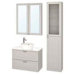 Set mobilier Ikea Godmorgon/Tolken/Kattevik 6 piese/baterie Voxnan 82cm (Kasjon Gri/Aspect Marmură)