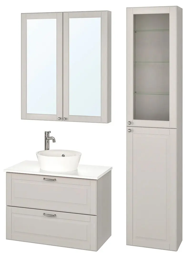 Set mobilier Ikea Godmorgon/Tolken/Kattevik 6 piese/baterie Voxnan 82cm (Kasjon Gri/Aspect Marmură)