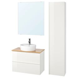 Set mobilier Ikea Godmorgon/Tolken/Kattevik 6 piese/oglinda/baterie Dalskar 82cm (Lucios Alb/Bambus)