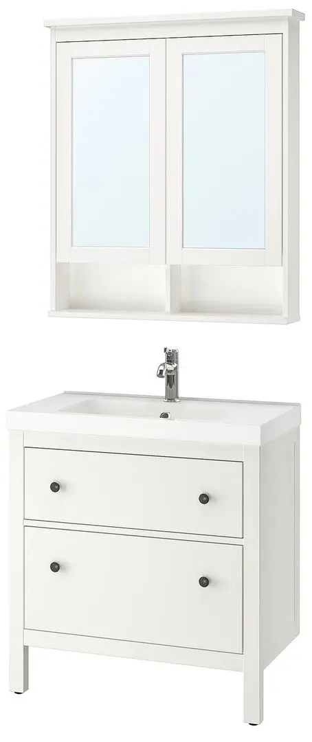 Set mobilier baie Ikea Hemnes/Odensvik 4 piese/baterie Voxnan 83cm (Alb)