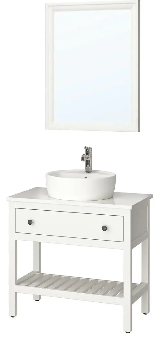 Set mobilier baie Ikea Hemnes/Tornviken 4 piese/baterie Voxnan 82cm (Alb)