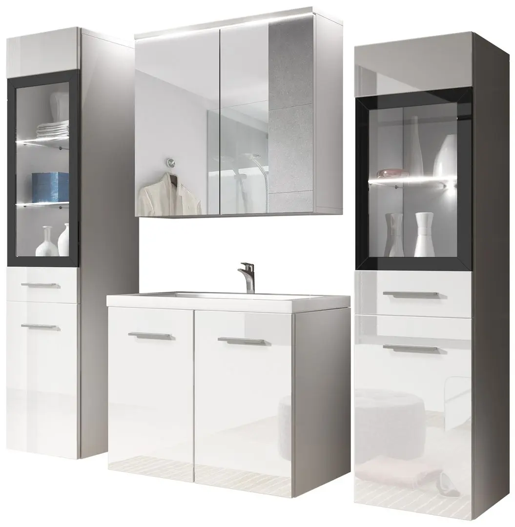 Set de mobila Mirjan24 Holly/Udine II With Sink (White/White Gloss)